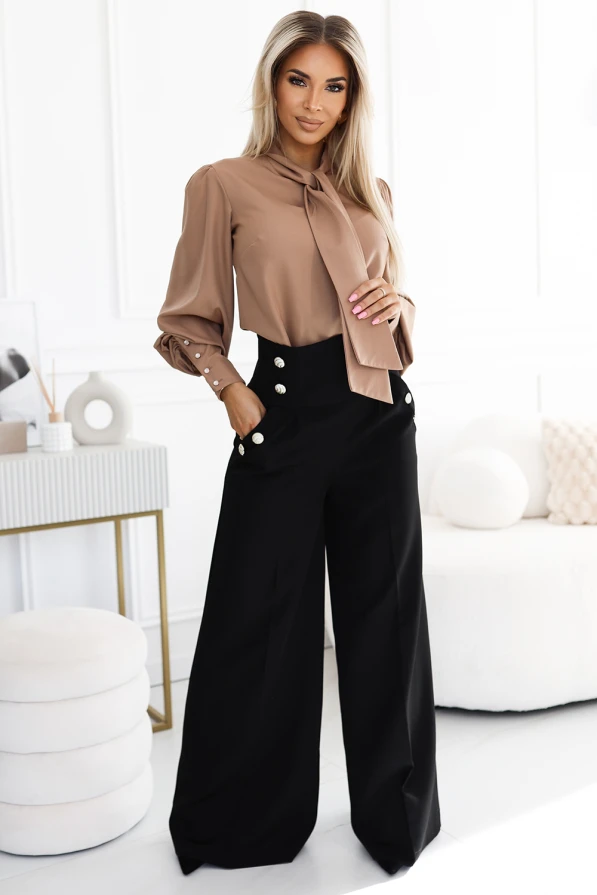 pantalon large avec poches, taille haute